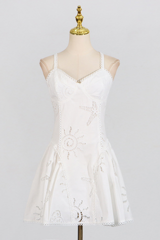 Sun Embroidered Sleeveless  Eyelet Mini Dress