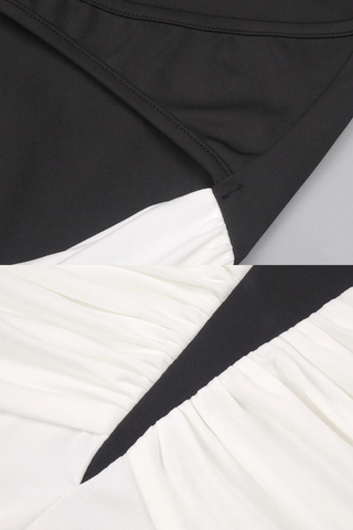 Halter Neck Two-Tone Long Dress with Draped Ruched Skirt and Open Back