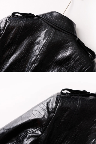 Croc-Texture Faux Leather Trench