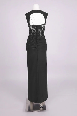 Lace Corset Draped Bodycon Long Dress with Cap Sleeves