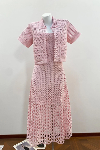 Crochet Button-Up Shirt with Rhinestone Details