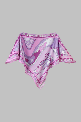 Retro Wave Satin Co-Ord Set – Abstract Scarf Top Long Skirt