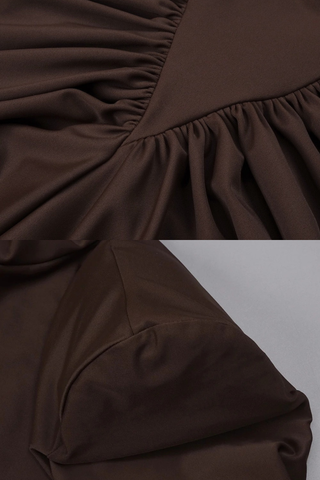 Long Sleeve High-Neck Stretch Long Dress – Side Cut-Out Ruched Design