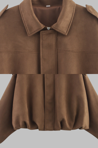 Oversized Faux Suede Jacket with Shoulder Flap Detail and Elastic Hem