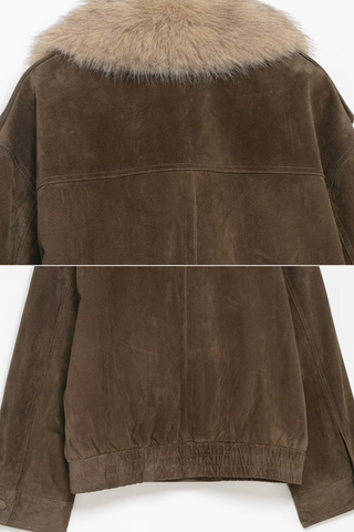 Suede Fur Collar Short Coat – Elegant Winter Outerwear