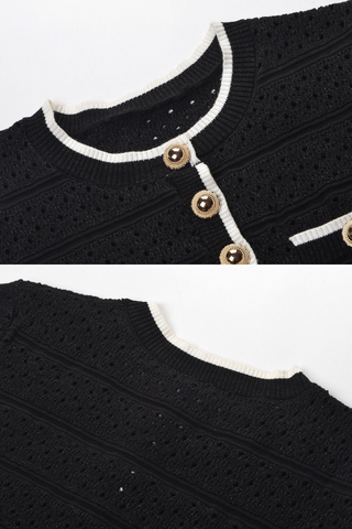 Contrast Trim Knit Two-Piece Set – Short Sleeve Top & Flared Mini Skirt