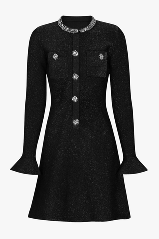 Embellished Collar Knit Mini Dress – Long Sleeve