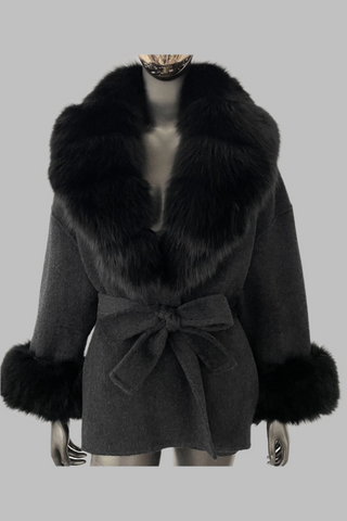 Luxury Double-Faced Wool Coat with Detachable Fur Trim