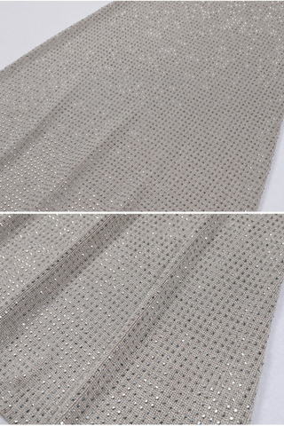 Sleeveless Knit Long Dress with V-Neck and Rhinestone Embellishment