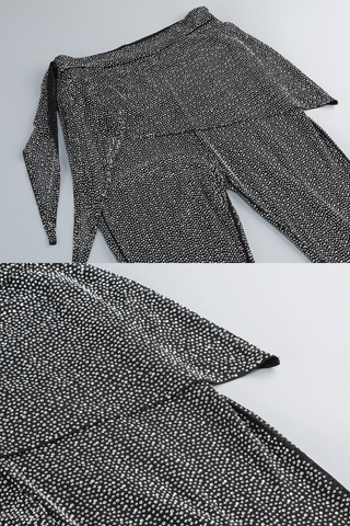 Long Sleeve Blazer and Corset Set with Rhinestone Flared Pants