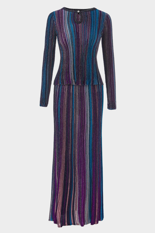 Rib Knit Long-Sleeve Top Paired with Long Skirt Set