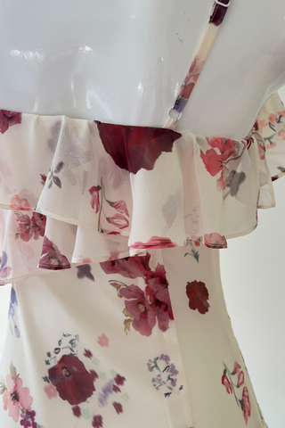 Rosé Cascade Floral Chiffon Sleeveless  Midi Dress