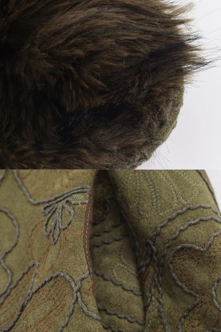 Embroidered Jacquard Jacket with Luxe Faux Fur Trim – Elegant Short Winter Coat