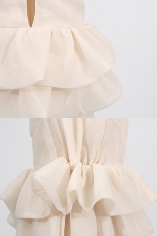 Halter Neck Sleeveless Long Dress with Layered Ruffle Waist and Flowing Skirt