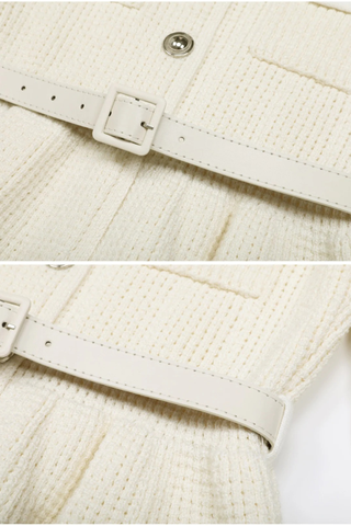 Textured Knitted Peplum Cardigan and High-Waist Skirt Set with Belt