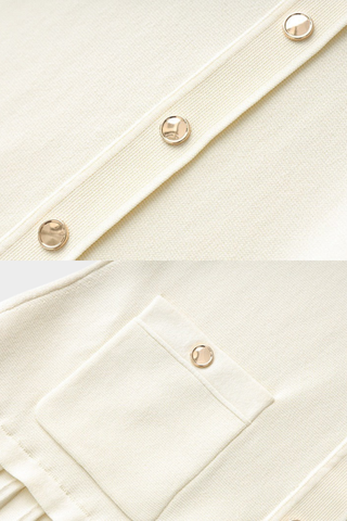 Button-Front Long Sleeve Knit Dress with Pleated Skirt