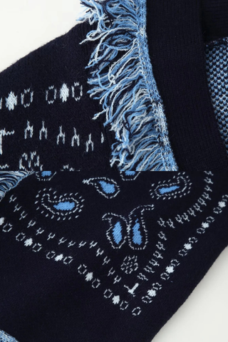 Boho Fringe Knit Cardigan – Jacquard Pattern, Long-Sleeve, Belted Design