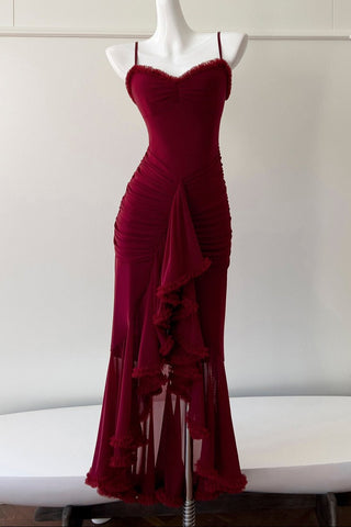 Elegant Sleeveless Long Mesh Dress with Ruffled Details