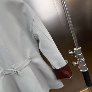 Contrast Faux Leather Collar Long Sleeve Tailored Zip-Up Jacket