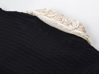 Embroidered Collar Long Sleeve Pointelle Knit Cardigan