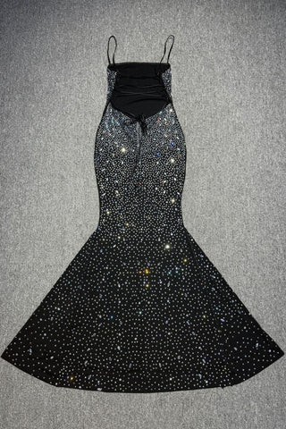 Crystal Embellished Backless Evening Mesh Long Dress