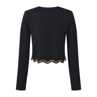 Crystal Embellished Knit Cardigan & A-Line Midi Skirt Set