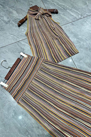 Shimmer Striped Halter Neck Top & Long Skirt Set