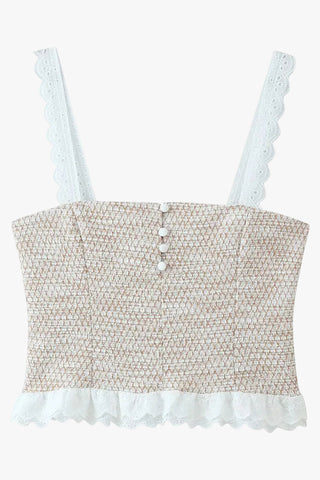 Textured Tweed Lace Trim Sleeveless Crop Top & Wide Leg Pants Set