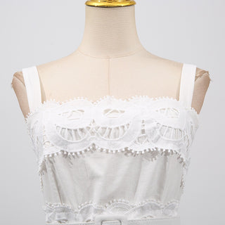 Statement Lace Cutwork Belted Tiered Long Dress