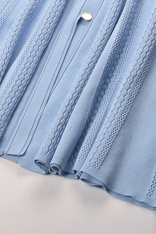 Textured Knit Button-Front Long Dress with Short Sleeves