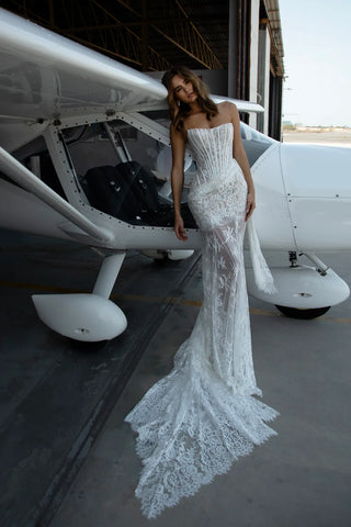 Lace Corset Draped Sheer Long Dress