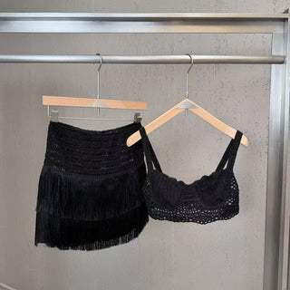 Crochet Bustier Top & Fringe Mini Skirt Set