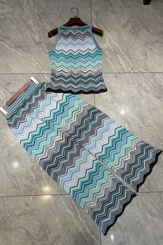 Chevron Knit Sleeveless Top & Wide-Leg Pants Set