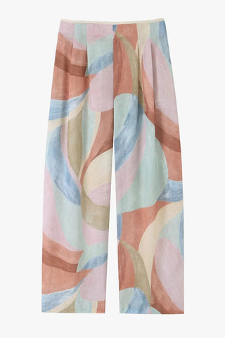 Abstract Print Tie-Strap Sleeveless Peplum Top & Wide Leg Pants Set