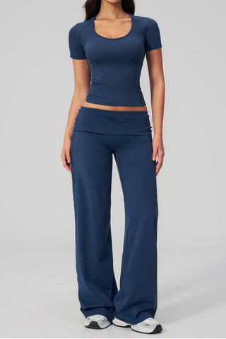 Soft Stretch Activewear Top & Wide Leg Pants Set
