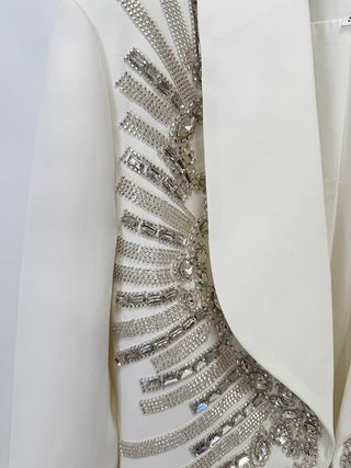 Crystal Embellished Shawl Collar Blazer & Wide Leg Pants Set