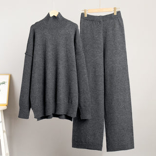 Soft Knit Two-Piece Set with Long-Sleeve Turtleneck and Relaxed Pants