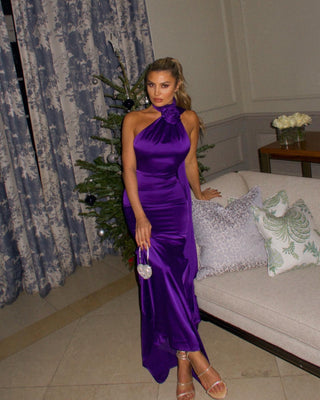Elegant Purple Satin One-Shoulder Evening Long Dress