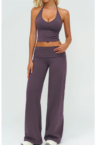 3-Piece Women’s Yoga Set – Cropped Tank, Zip Jacket & Wide-Leg Pants Activewear Set