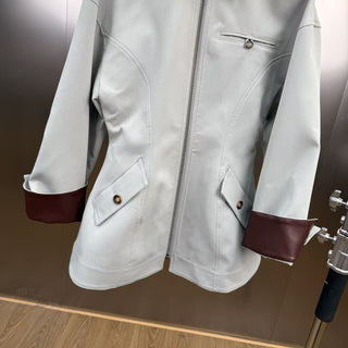 Contrast Faux Leather Collar Long Sleeve Tailored Zip-Up Jacket