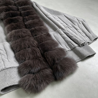Faux Fur Trim Cable Knit Long Cardigan