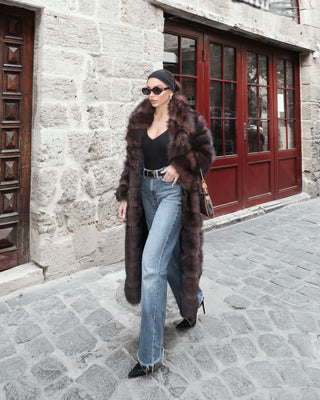 Luxury Dark Brown Faux Fur Coat - LONG (110 cm)