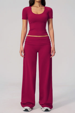 Soft Stretch Activewear Top & Wide Leg Pants Set