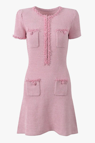 Luxe Textured Knit Short Sleeve Pocket Detail Mini Dress