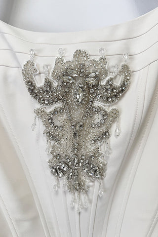 Crystal Embellished Corset Halter Neck Draped Crepe Long Dress
