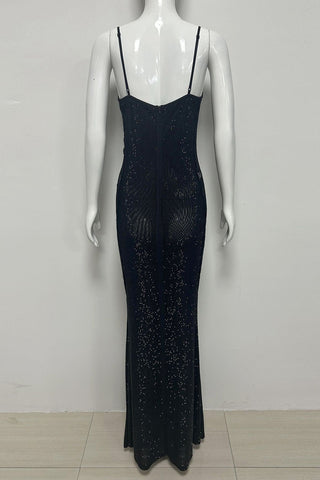Sequin Lace Corset Long Dress – Spaghetti Strap Evening Gown