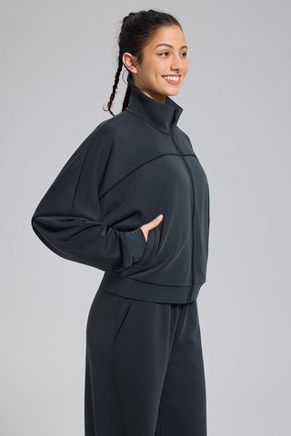 Relaxed Fit Zip-Up Jacket and Wide Leg Pants Set