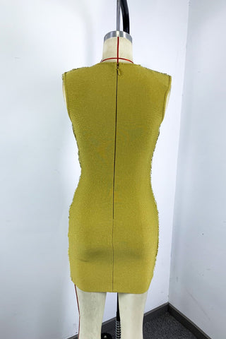 Metallic Draped Cowl Neck Sleeveless Bandage Mini Dress