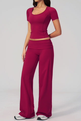Soft Stretch Activewear Top & Wide Leg Pants Set