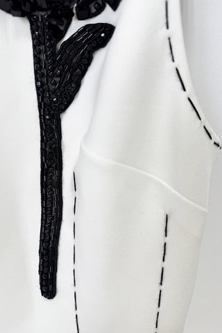 Sleeveless Mini Shift Dress with Floral Appliqué & Contrast Stitch Detail
